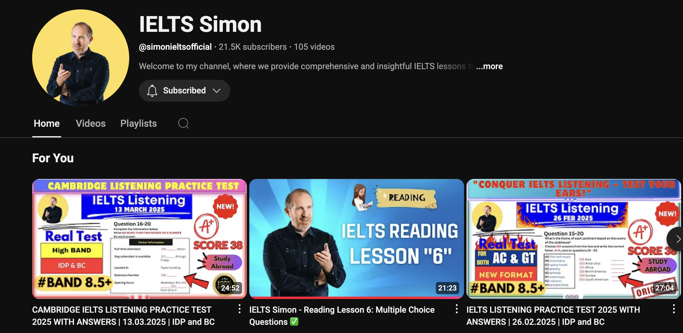 Screenshot of a YouTube lesson interface