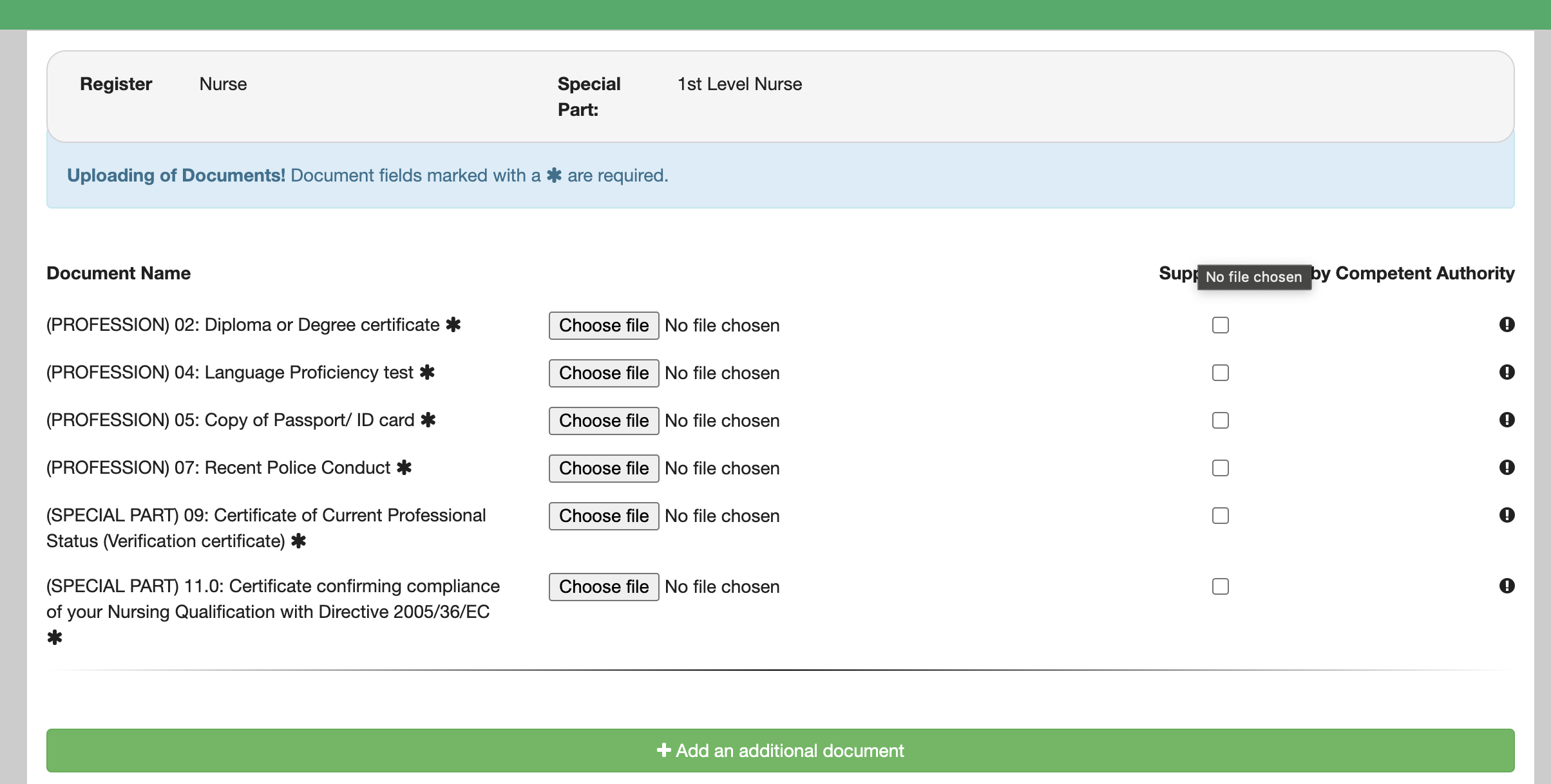 Document upload list screenshot
